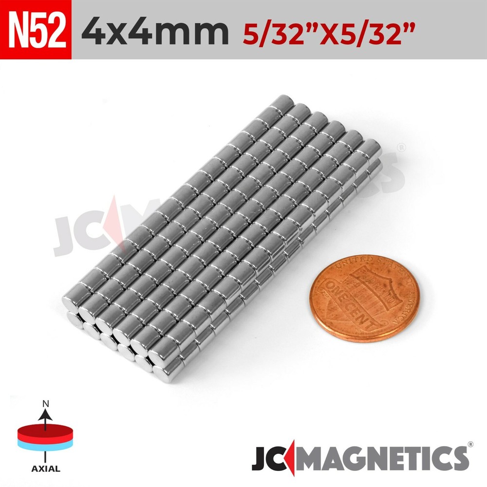 4mm x 4mm 5/32″x5/32″ N52 Strong Round Rare Earth Neodymium Magnet Disc 4x4mm