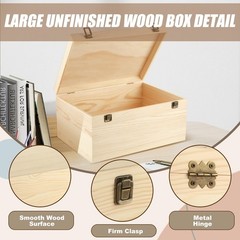 DAJAVE Unfinished Wooden Box 13.8×9.8×6.7Inch 13.8×9.8×6.7 inches,