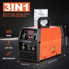 HITBOX 110V/220V 3in1 Gasless MIG MMA Lift TIG Welder Machine w TIG Welder Torch