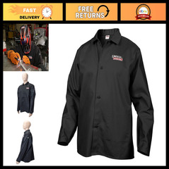 Flame-Resistant Welding Jacket, Black, Durable Cloth, Safety Gear for Welders