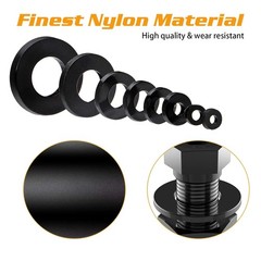 Durable Black Nylon Flat Washer Set, 500 Pieces, 8 Metric Sizes M2 M2.5 M3 M4 M5