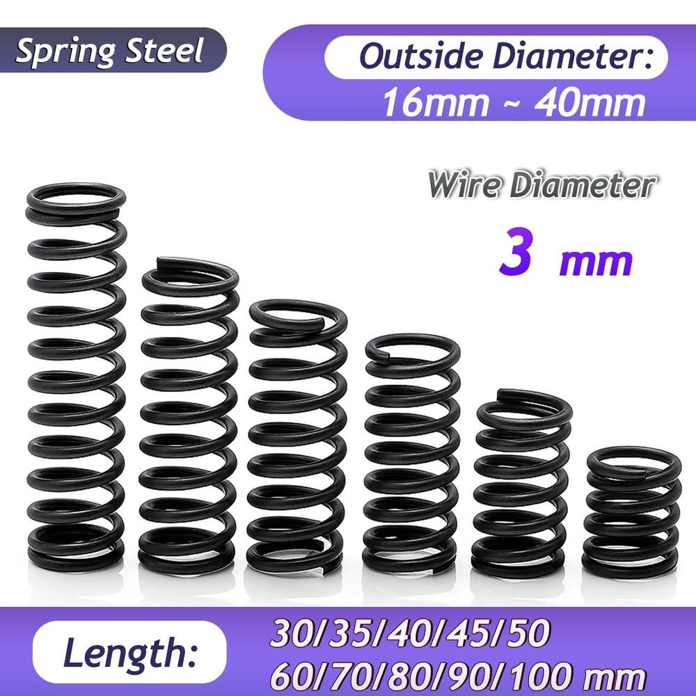3mm Wire Dia Compression Spring 16-40mm Diameter & 30-100mm Length Pressure Big