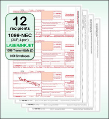 2025 IRS Tax Form 1099-NEC Laser 12 recipients+(2)1096 #N6103 – 3UP 4pt NO Env