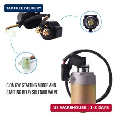 GY6 Starter Motor and Starter Relay Solenoid Valve, Suitable for 50cc 150cc 200c