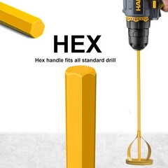 Paint & Mud Mixer Drill Stirrer Tool Hex Head for 1-5 Gallon Buckets Yellow