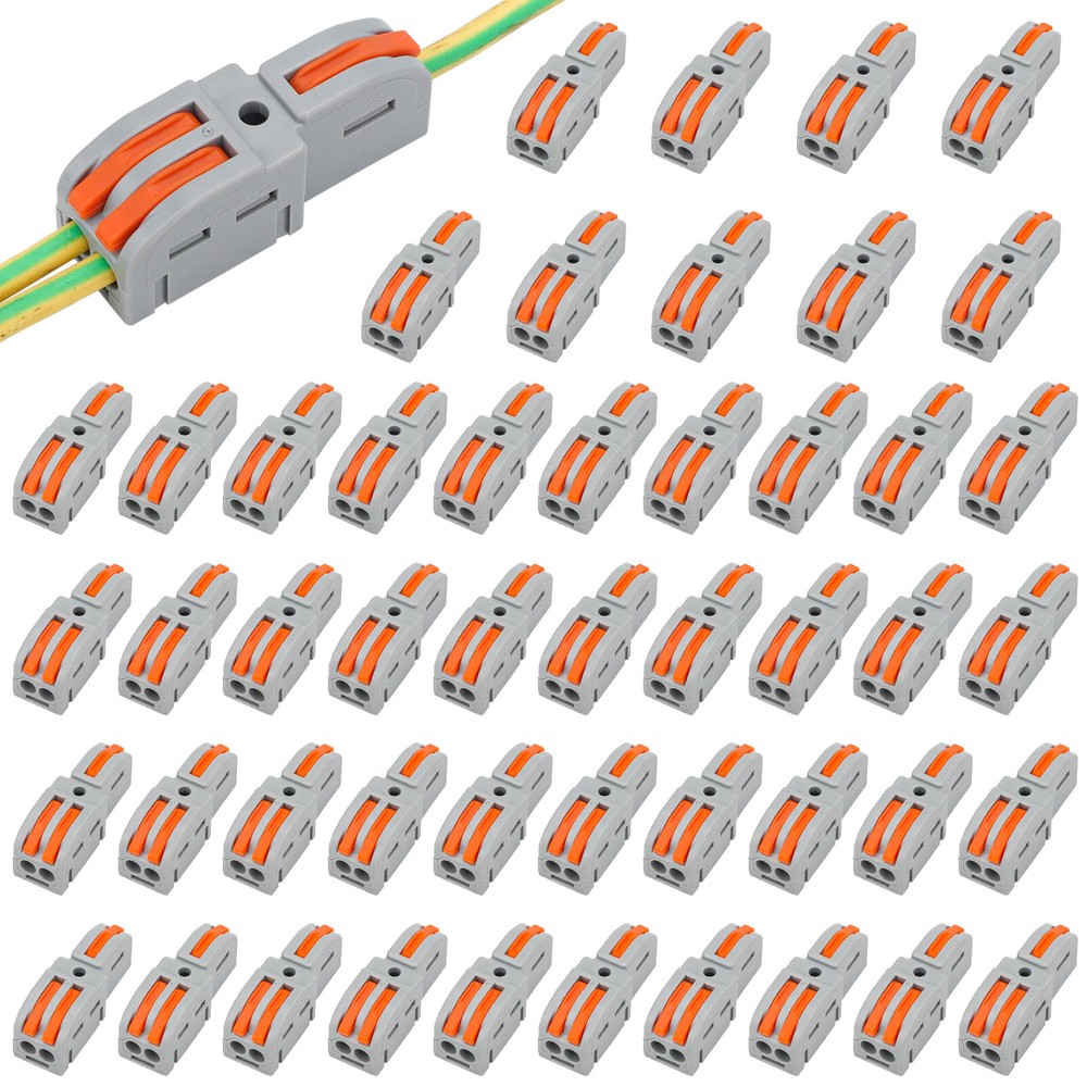 50x Reusable Spring Lever Terminal Block 1in 2Out Compact Wire Cable Connectors