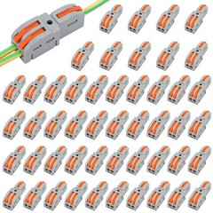 50x Reusable Spring Lever Terminal Block 1in 2Out Compact Wire Cable Connectors