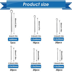 Cotter Pin Assortment Kit 304 Stainless Steel, 13 Sizes with R Clips, Cotter Pin