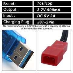 Tosiicop 3.7V Lipo Battery Charger – 2 PCS 1S Lipo JST Charger Cable with USB…