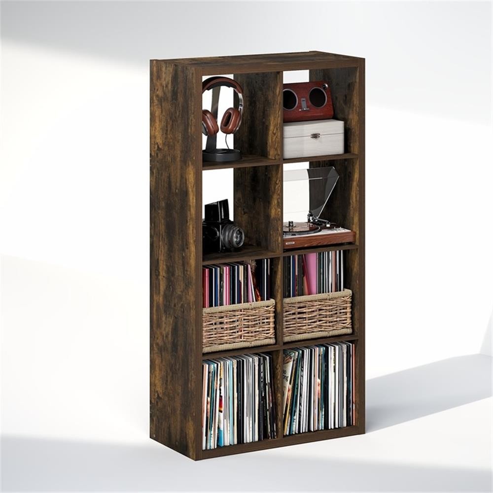 Pemberly Row 8 Cube Vinyl Record Media Storage Organizer in Amber Pine