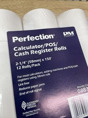 Calculator POS Cash Register Rolls 2 1/4″/58mm x 150 ft 12 Roll Pack – 1/2″ Core