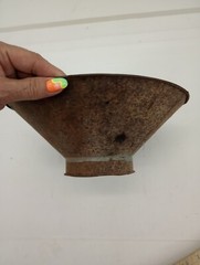 Vintage Metal MILK STRAINER 9.5″ top dia. 3.75″ tall Rusty Bent Top Rim