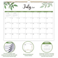 Calendar 2026-2028, 2 Years Wall 14.8” x 11.5”（2026-2027）, Light Green