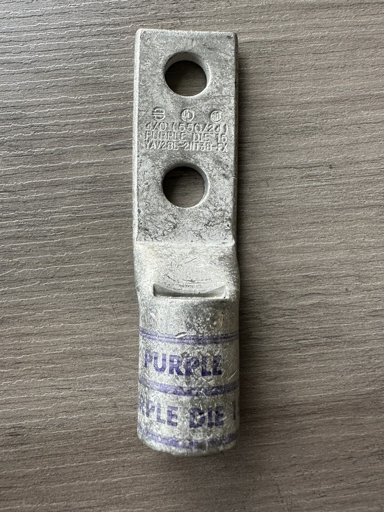 BURNDY YAV28L2NT38FX 4/0 Two Hole Lug Connector Purple Die 15 New