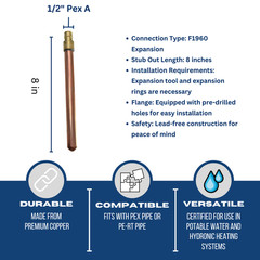 10 PIECES 1/2 PEX A STUB OUT 8″ TUBING, EXPANSION F1960