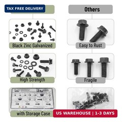 Nuts and Bolts Assortment Kit, 272 pcs, Black Carbon Steel | Grade 10.9, M6, M8