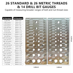 66 Nut and Bolt Thread Checker,Bolt Size and Thread Gauge with 26 Standard & 26