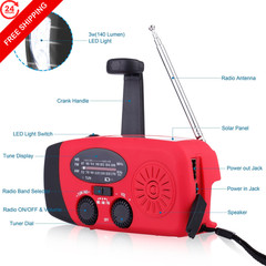 NOAA Solar Hand Crank Emergency Weather Radio with Built-in 2000mAh red