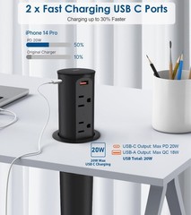 2.5 inch Hole Pop up Outlet for Countertop,20W 4 Outets & 4 USB Ports, Black 15A