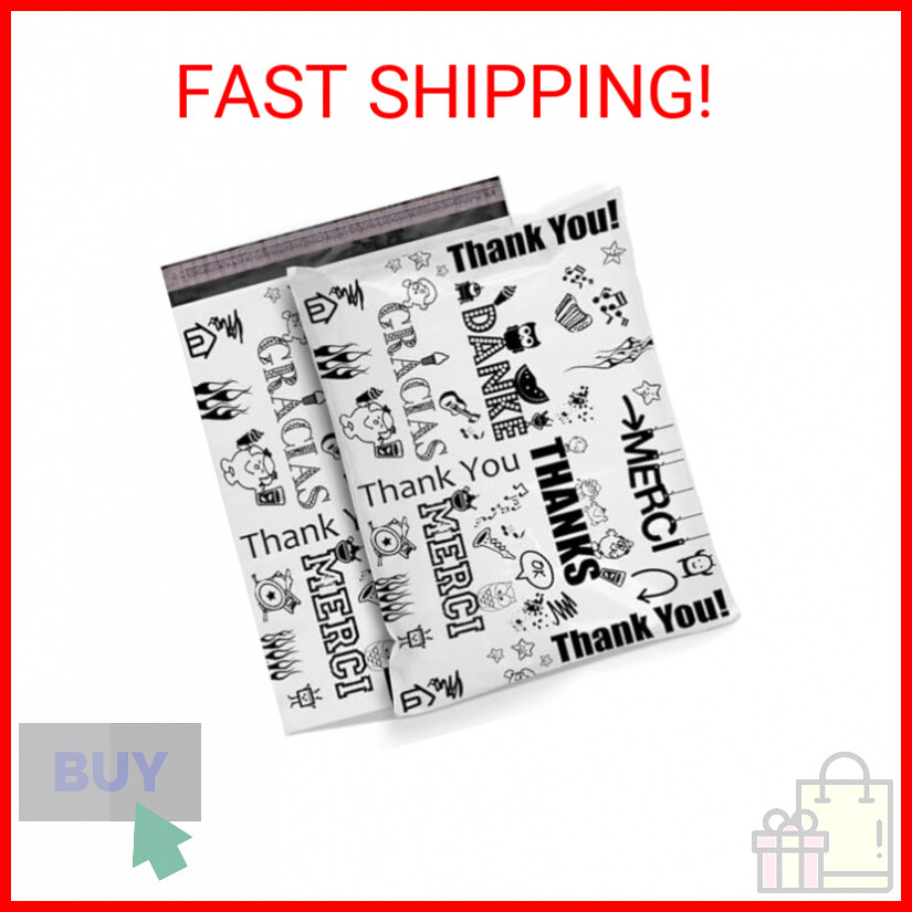 Shop4Mailers 10 x 13 Glossy Decorative Thank You Plastic Poly Mailer Bags Waterp