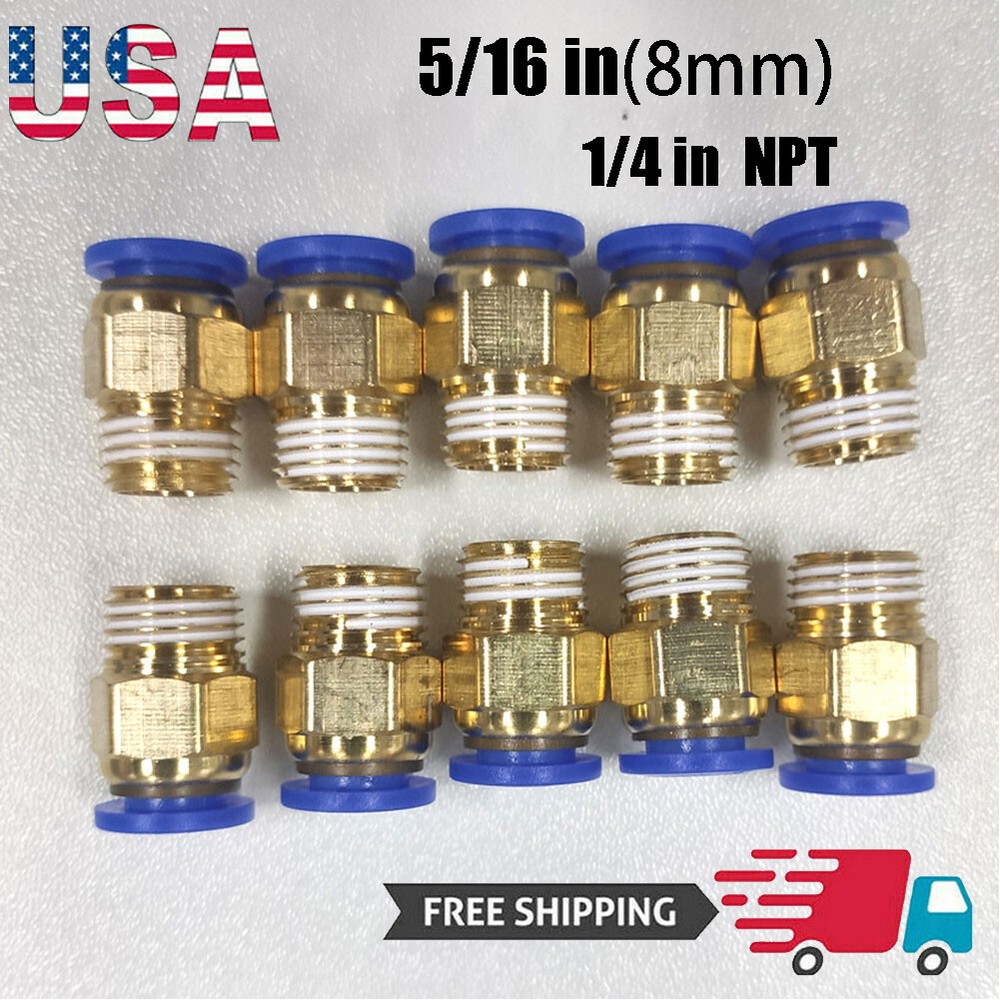 10 Male Straight Connector Tube OD 5/16″ (8mm) X NPT 1/4 PU Air Push In Fitting