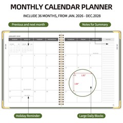 3 Year Monthly Planner 20262028 8.5 x 11 Spiral Bound Notes Pages for School &