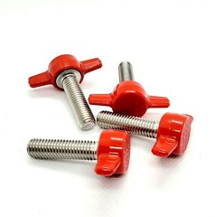 3/8″ Thumb Screw T Bolts Red Butterfly Tee Wing 1 1/2″ Plastic Knob Stainless