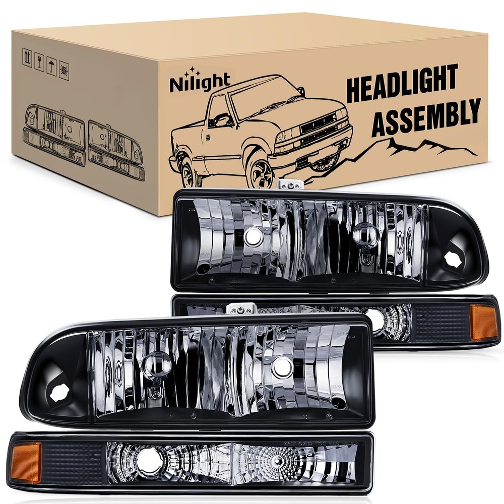 Black Housing Headlights for 1998-2005 Chevy Blazer S10 Pickup Plug and Play