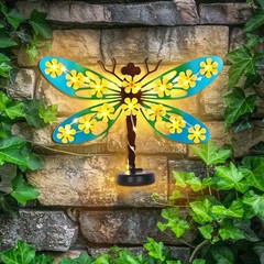 2 Pack Metal Dragonfly Outdoor Wall Decor with 30 Led Solar Lights- 13.9″ Out…