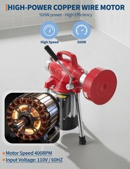 Auto-Feed Drain Auger Sewer Snake,Drain Cleaner Machine for 3/4″-4″ Pipes,Cables