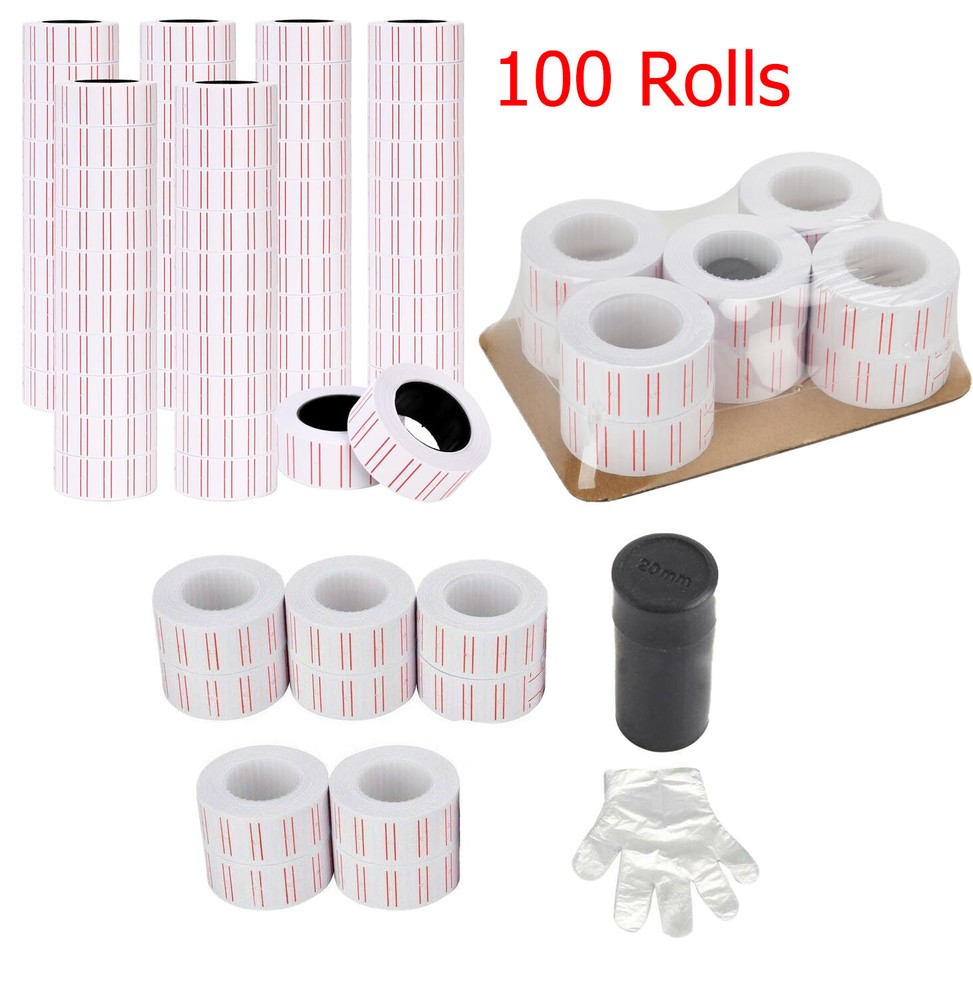 100 Rolls 60000pcs White Price Gun Labels for Mx-5500 + Free Refill Ink Roll