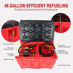 Portable 48 Gallon Fuel Tank with Pump for Gasoline & Diesel, 12V DC Pump
