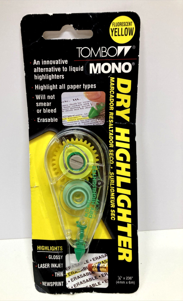 Tombow Mono Dry Highlighter Fluorescent Yellow 1/6” x 236” NOS