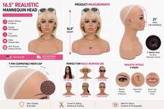 16.5″ Realistic Female Mannequin Head with shoulder Wig Display Bust Stand 7645