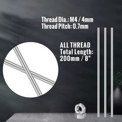 12 Pack 8/32 Inch M4 Threaded Rod w/ Hex Nuts Stainless Steel 8 Inch Studs Rods