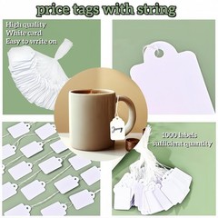 1000 Blank White Merchandise Price Tags with Strings Size #5 Retail Strung Label