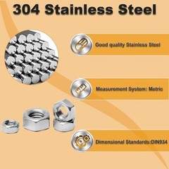 100Pcs M5-0.8 Hex Nut, 304 Stainless Steel, M5 X 0.8Mm Tiny Nuts Fasteners, Hex