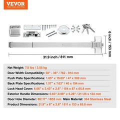 VEVOR Door Push Bar Panic Exit Device, 31” Stainless Steel UL600S