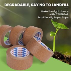 Adhes Biodegradable Brown Paper Packing Tape 3 Rolls 2 Inch x 50 Yards,