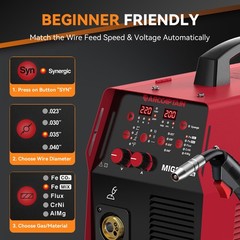 ARCCAPTAIN 200A MIG Welder 6 in 1 Welding Machine Gas/Flux/Lift TIG/MMA/Spot
