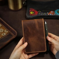 Genuine Leather 3×5 Top-Spiral Notebook Cover, Pocket Notepad Holder Compatib…