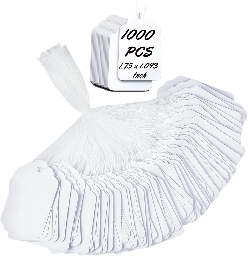 1000 PCS Pre-Strung Price Tags with String, White Paper Label Tags for Garage Sa
