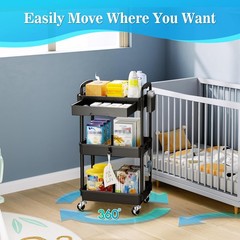 Sunally 3 Tier Rolling Cart Drawer Bathroom Storage Organizer 2 Lockable Wheels