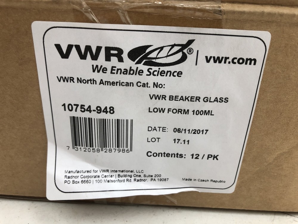 (QTY.48) VWR 10754-948 100mL LOW FORM GLASS BEAKER