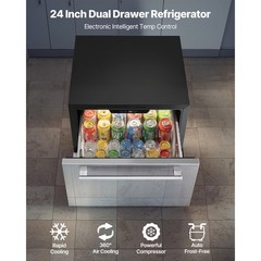 24 Inches Undercounter Refrigerator Stainless Steel Dual Drawer Fridge for Home