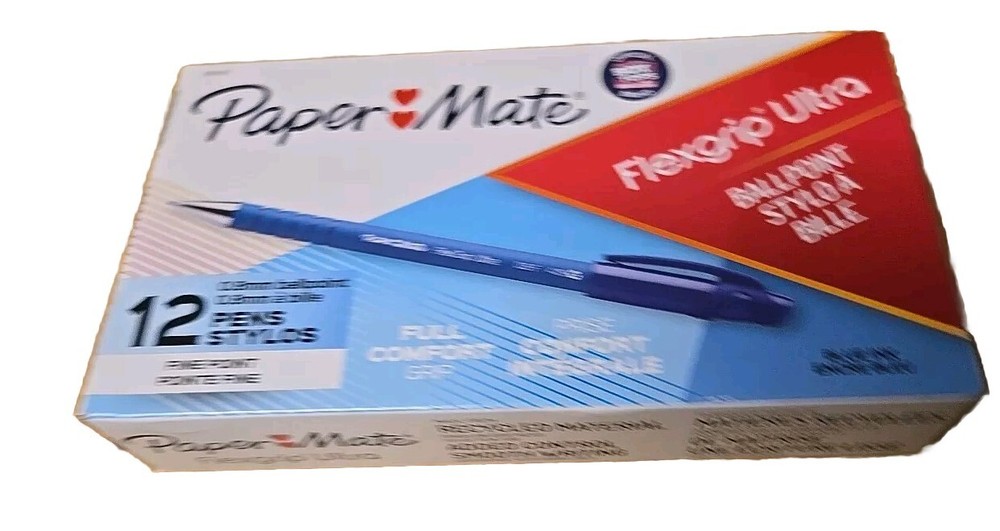 Box of 12 – NEW! FlexGrip Ultra Recycled Ballpoint Pen, Stick, Fine 0.8mm BLUE!