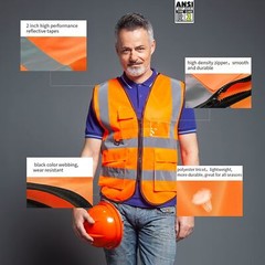 Safety Vest with High Visibility Reflective Stripes 5 Pockets 2 Colors Security