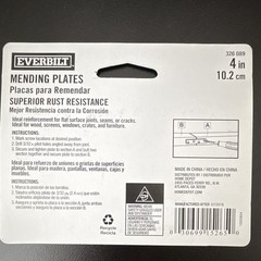Everbilt 326 089 4in Galvanized Steel Mending Plate, 4 Holes, 2-Pack