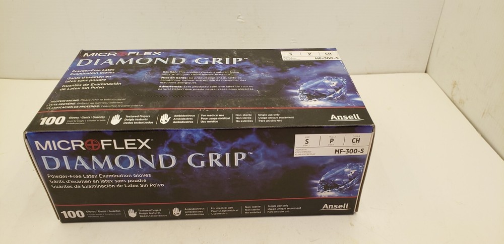 ANSELL MF-300-S MICROFLEX DIAMOND GRIP DISPOSABLE LATEX GLOVES, SMALL 100 CT NIB