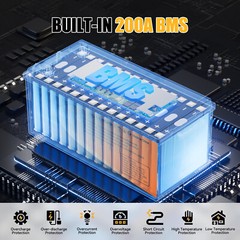 12V 200Ah LiFePO4 Lithium Battery Deep Cycle w/ 200A BMS for Solar RV Off-grid